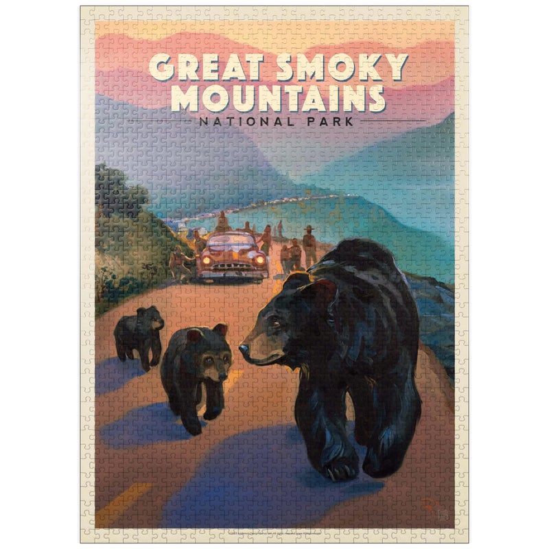 MyPuzzle.com MyPuzzle Great Smoky Mountains National Park: Bear Jam  Vintage Poster - Premium 1000 Piece Jigsaw Puzzle for Adults - Image 1